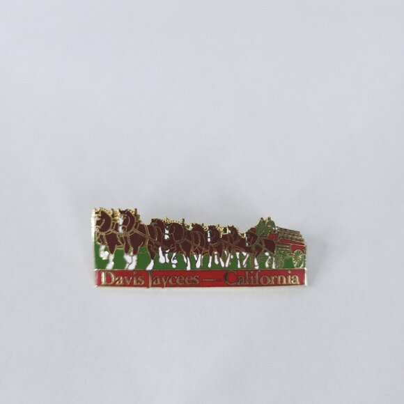 Vintage Davis Jaycees California Pin Lapel Badge Horse Drawn Wagon Rare Collecti - Picture 1 of 5